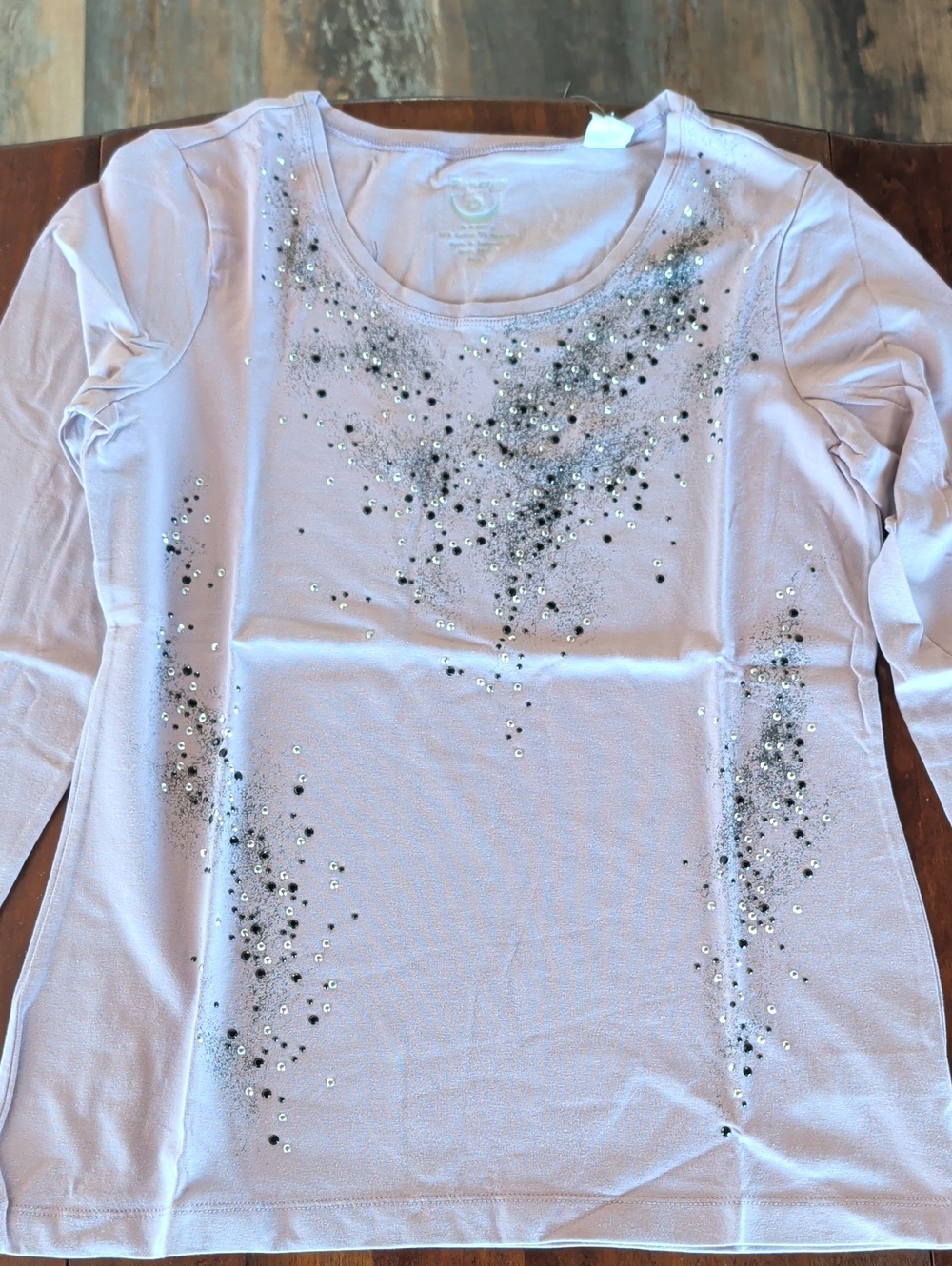 Sequin-Accent Light Pink Long Sleeve Scoop Neck Tee